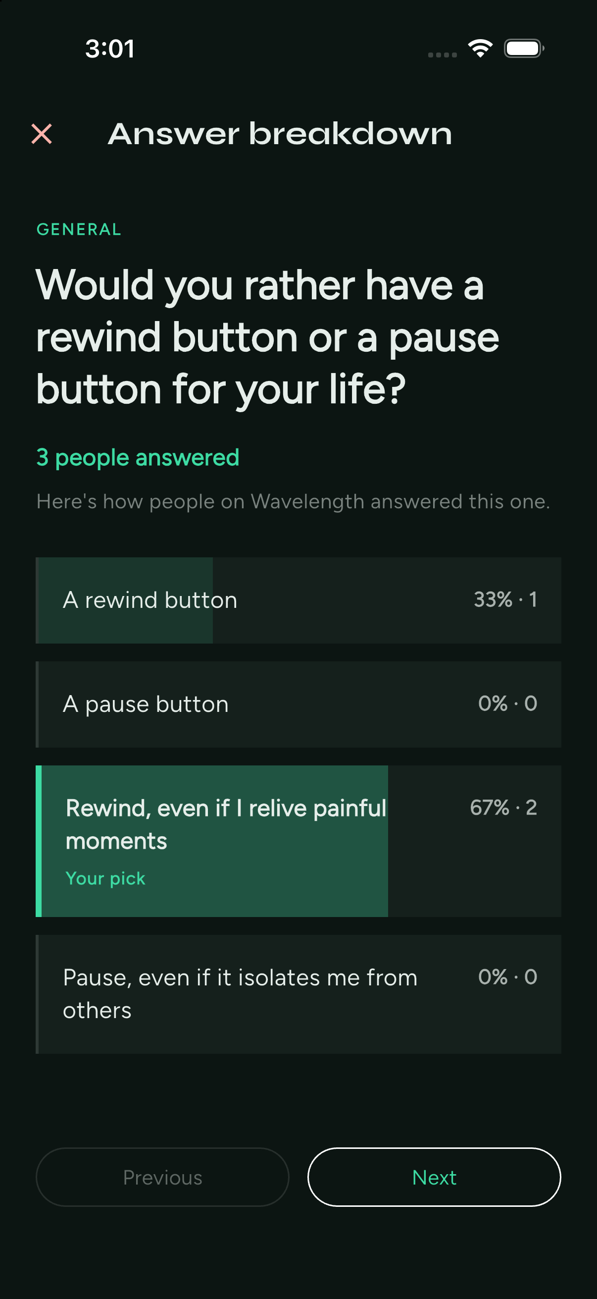 Answer breakdown with community percentages