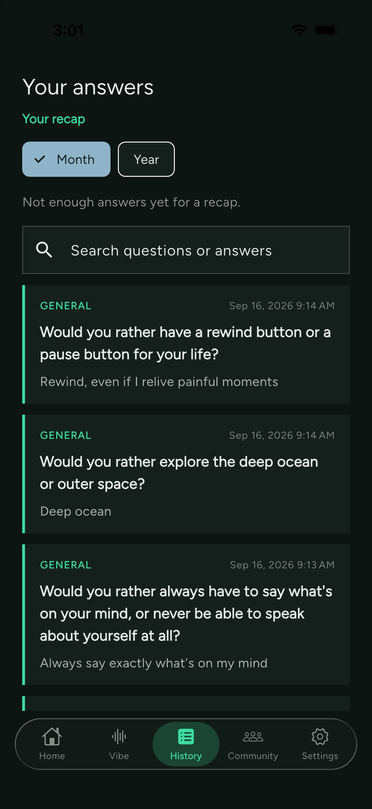 Answer history and recap